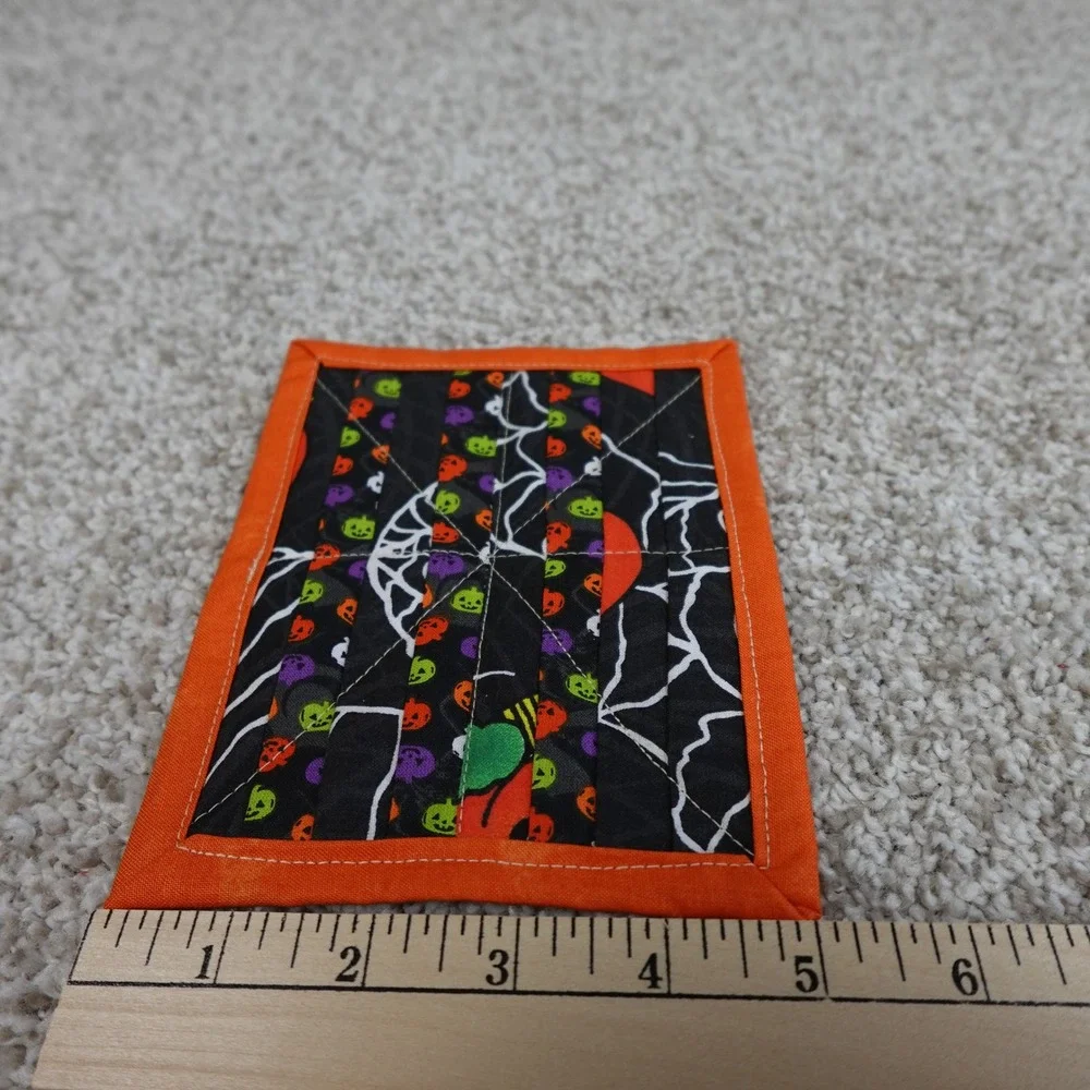 Handmade Quilted Mug Rugs Halloween Jack o' Lantern Spider Web Coasters Set of 2